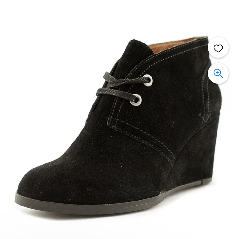 Lucky Brand Seleste Women Wedge Bootie Ankle Lace Up Round Toe Black Suede  8.5